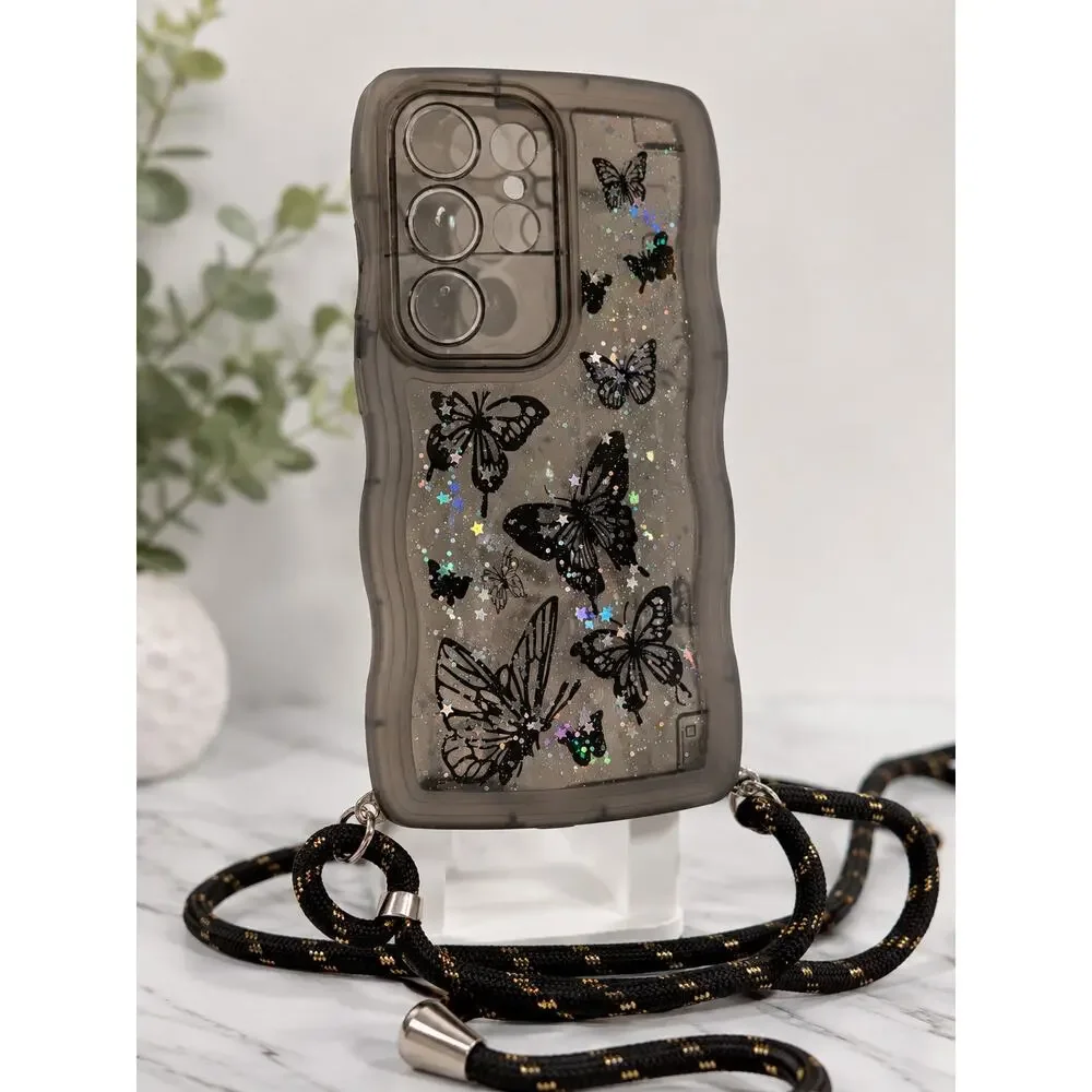 Samsung Galaxy S23 Ultra Crossbody Case Strap Butterfly Shockproof Cover